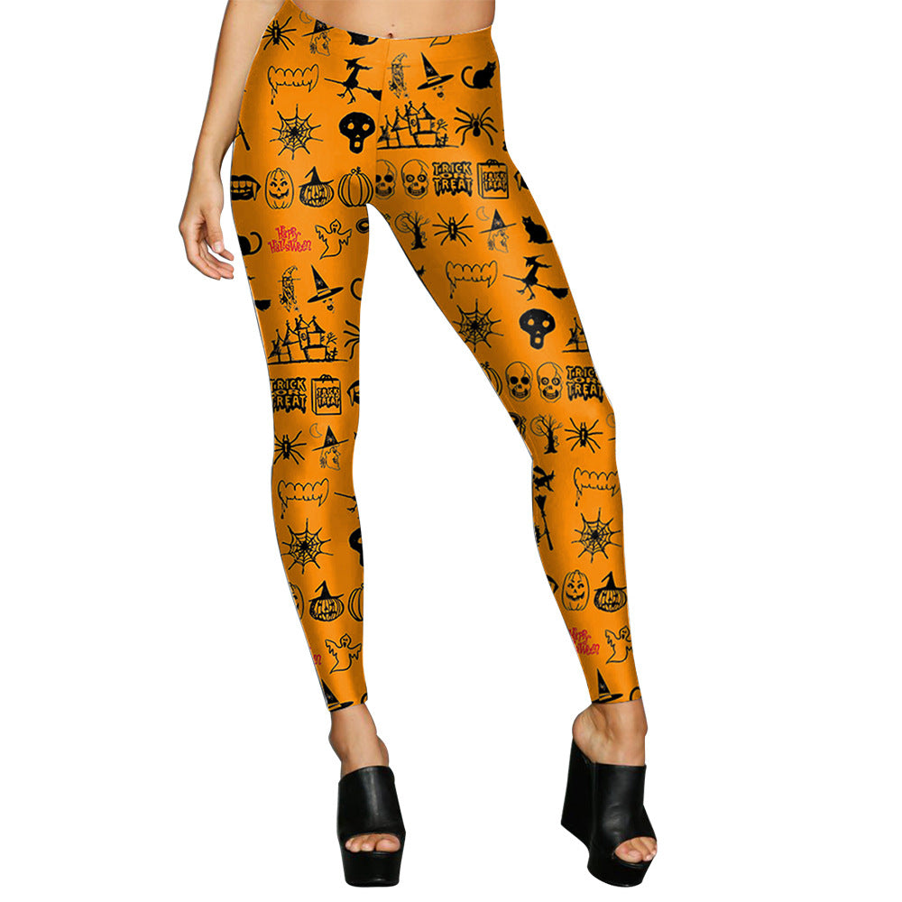 Halloween pumpkin print leggings #0D18 – Dutut