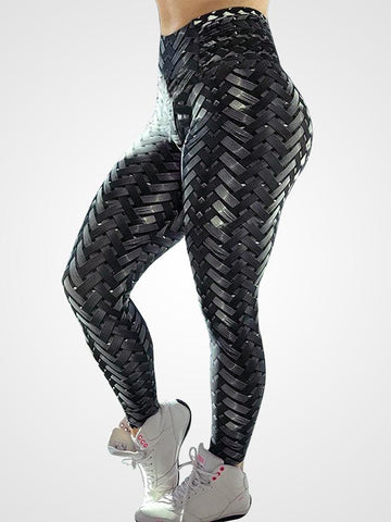 Black Weave Pattern High Waist Yoga Pants(#Z36)