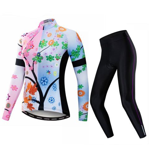 Small Floral Women's Long Sleeve Cycling Jersey Set #S70