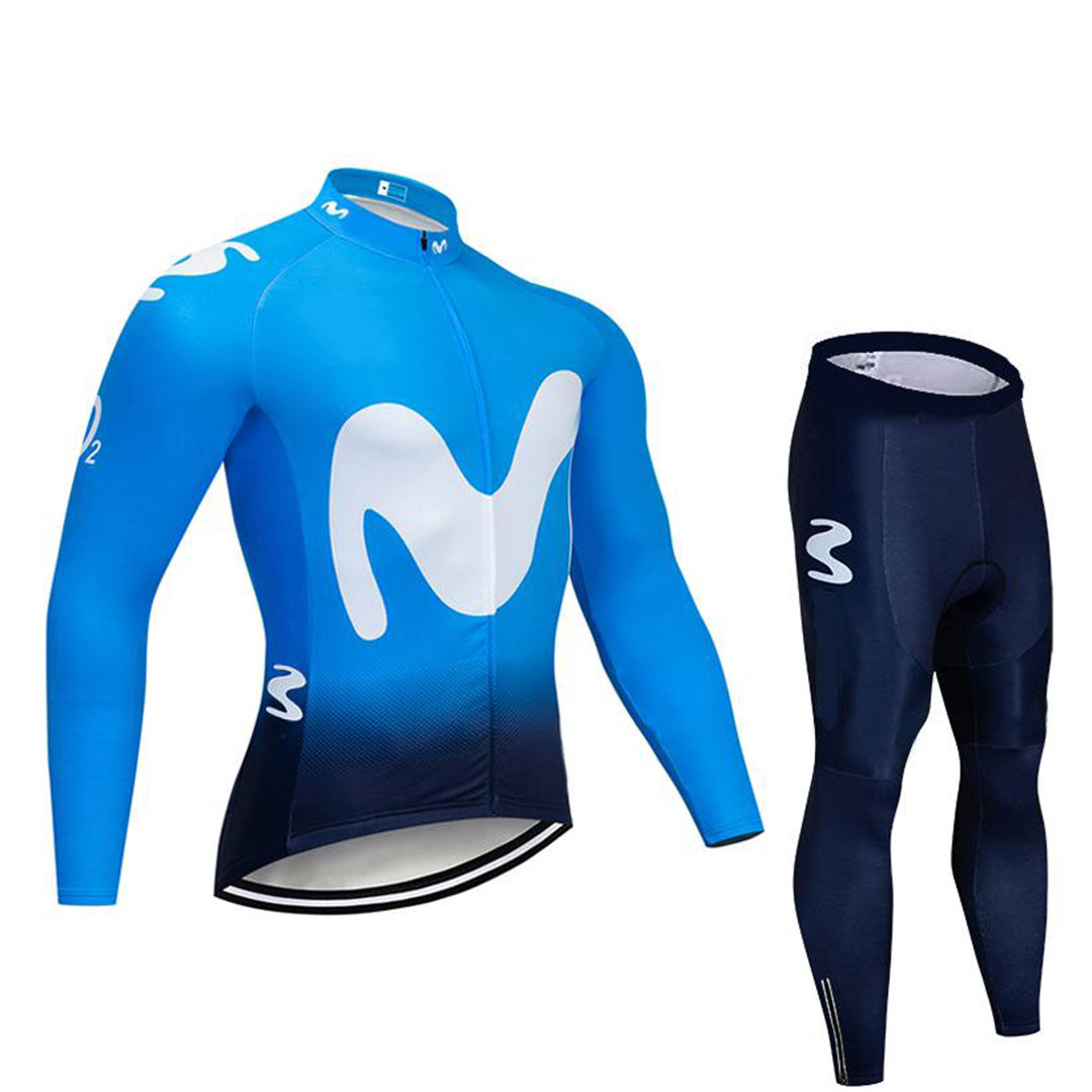 2021 Movistar Blue Men's Team Cycling Long Sleeve Jersey Set #U91