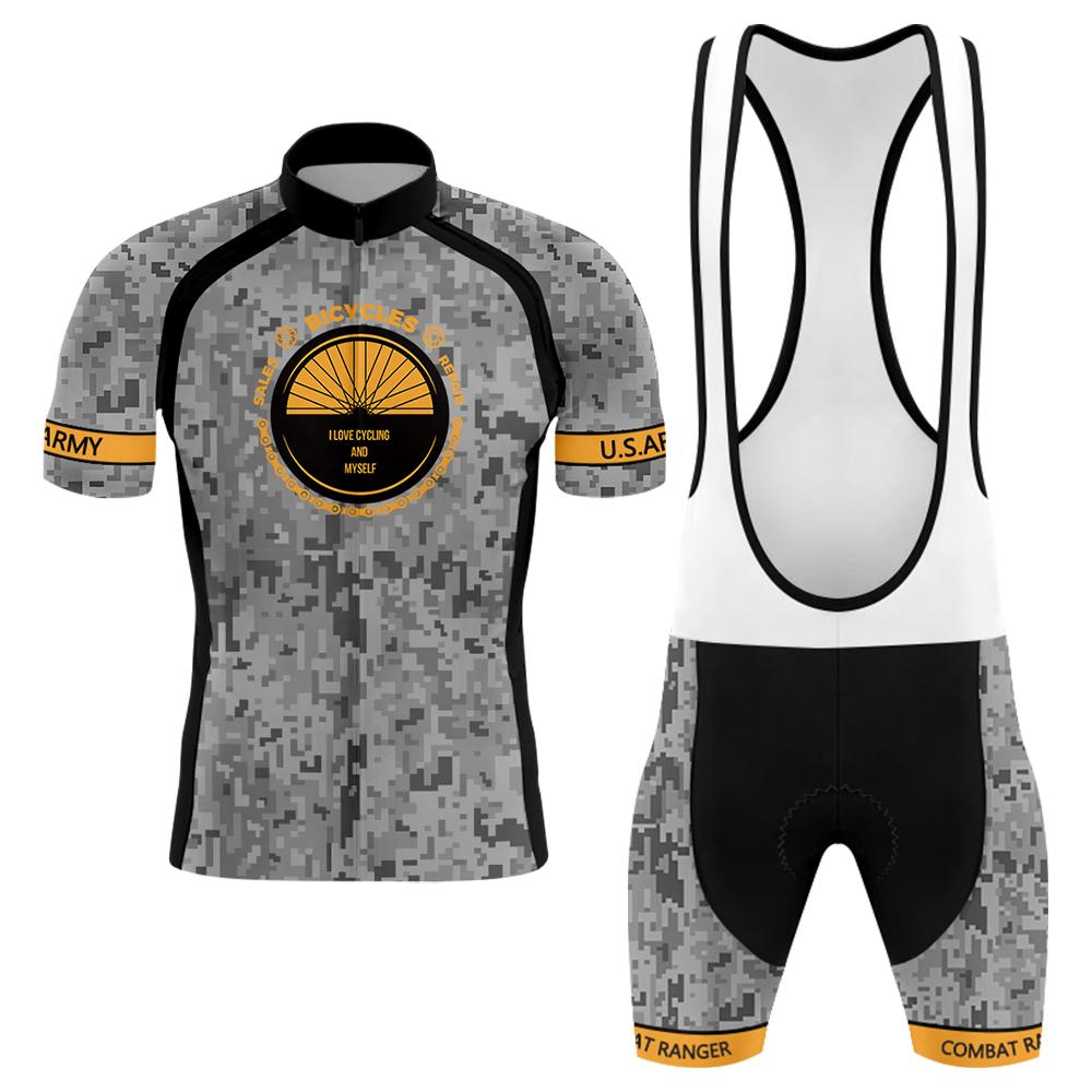 United States Army camouflage color contrast Men's Short Sleeve Cycling Kit(#Y07)